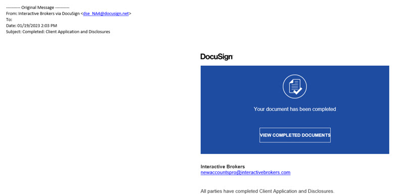 The DocuSign confirmation email